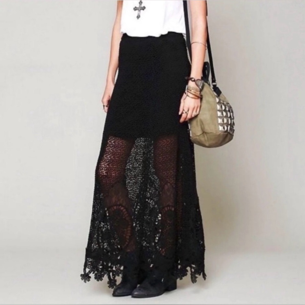 Free People Mi Amor Crochet Maxi Skirt